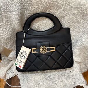 Valentino Orlandi Black Quilted Handbag with Gold Accents